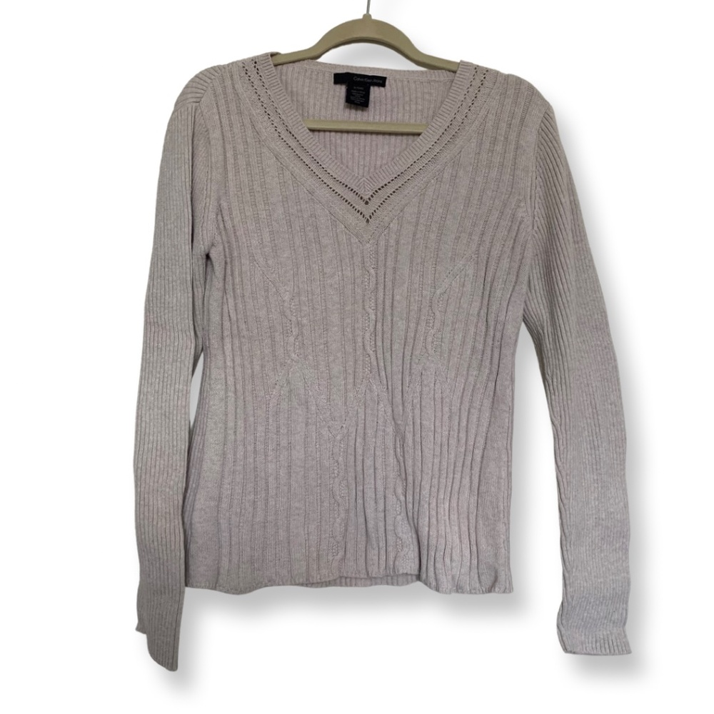 Calvin Klein Cream V-neck Sweater XL